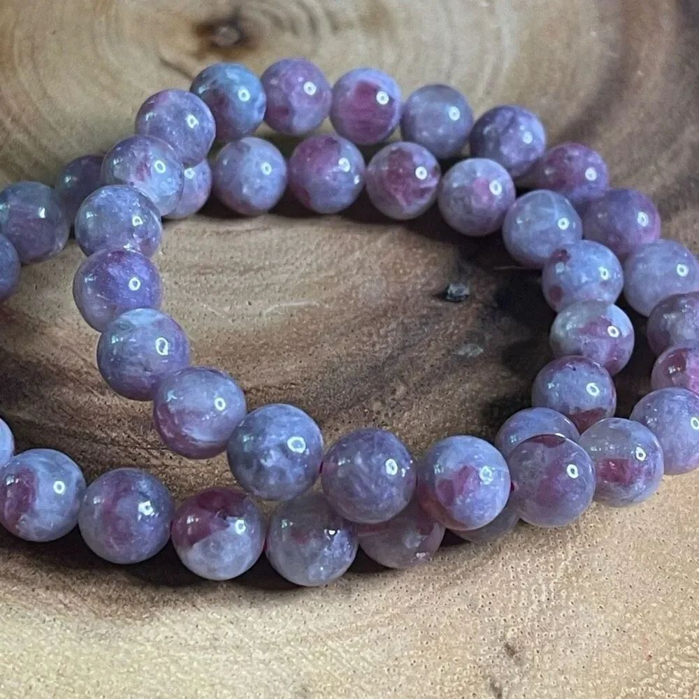Unicorn stone beaded bracelet 7” crystal healing beads 8mm lepidolite pink tourm